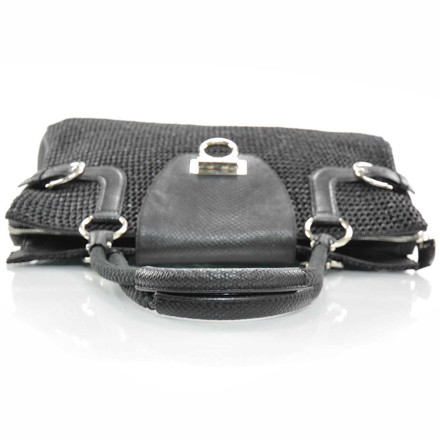 FASHIONPHILE SALVATOREFERRAGAMOLeatherStrawWovenSatchelBlack 5 of 7