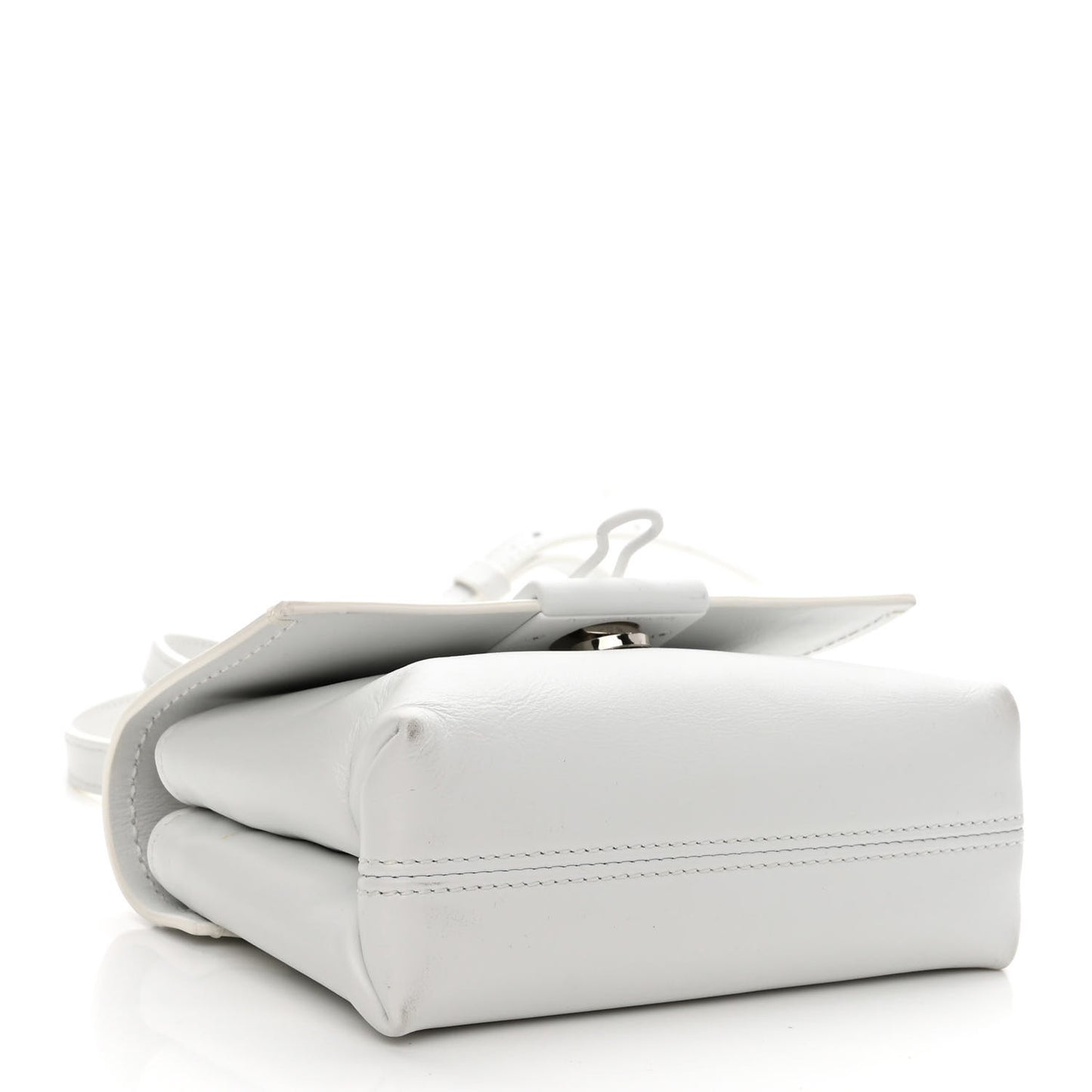 Calfskin Striped Diag Binder Flap Bag White