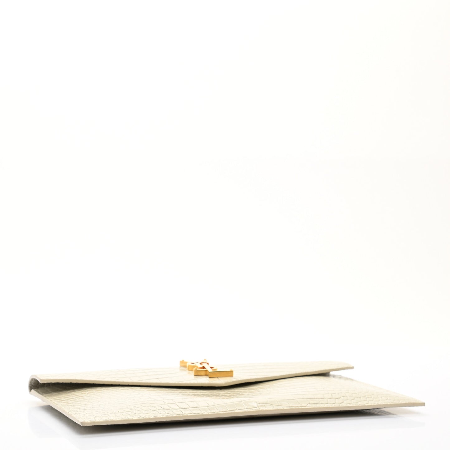 Calfskin Crocodile Embossed Uptown Monogram Pouch Crema Soft