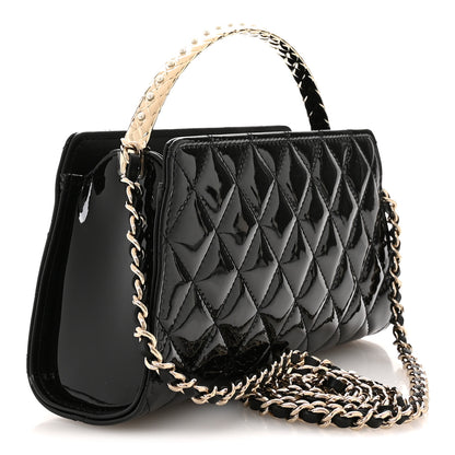 Chanel Patent Calfskin Quilted Pearl Clutch With Chain Black 3 of 11