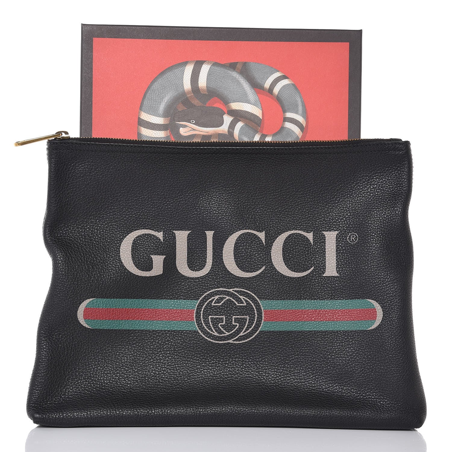 Gucci Pebbled Calfskin Medium Logo Portfolio Clutch Black 8 of 8