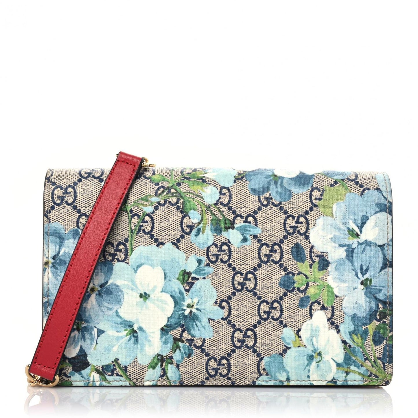 GG Supreme Monogram Blooms Chain Wallet Blue