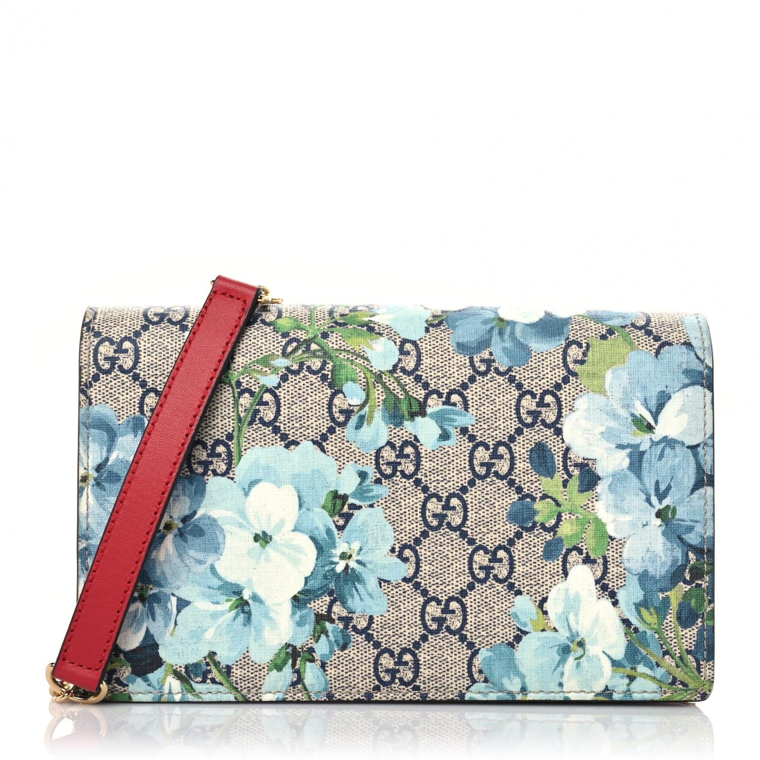 Gucci GG Supreme Monogram Blooms Chain Wallet Blue 1 of 11
