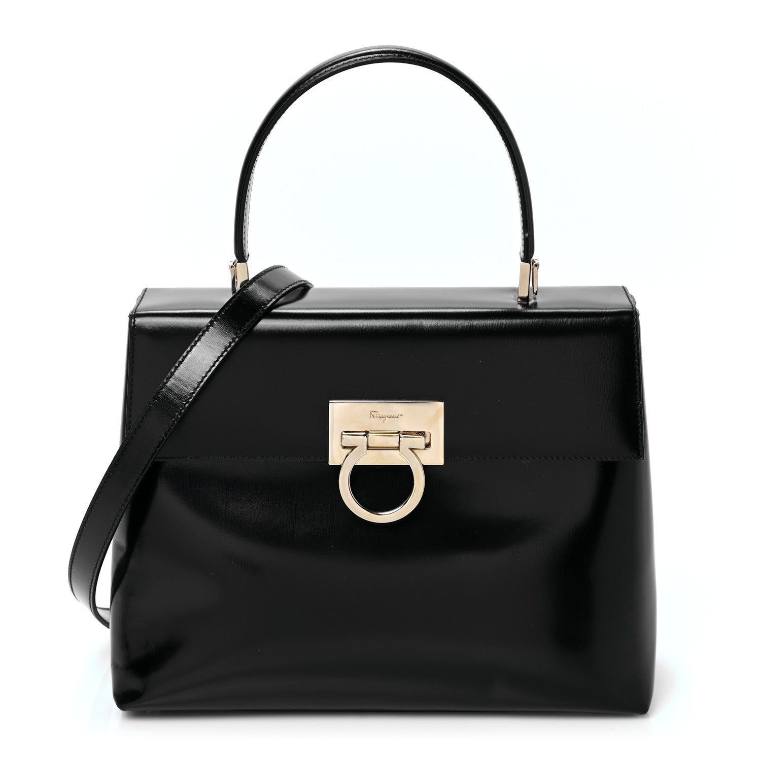 Salvatore Ferragamo Brushed Off Calfskin Iconic Large Top Handle Bag Black 1 of 7