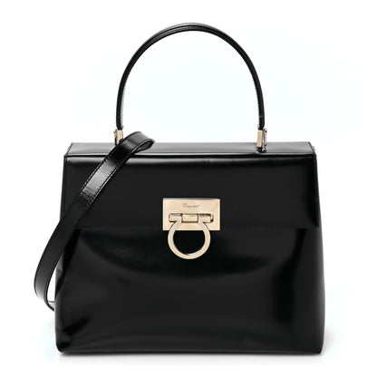 Salvatore Ferragamo Brushed Off Calfskin Iconic Large Top Handle Bag Black 1 of 7