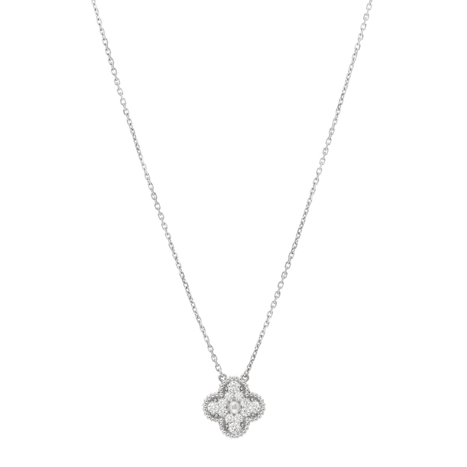 Van Cleef & Arpels 18K White Gold Diamond Vintage Alhambra Pendant Necklace 1 of 6