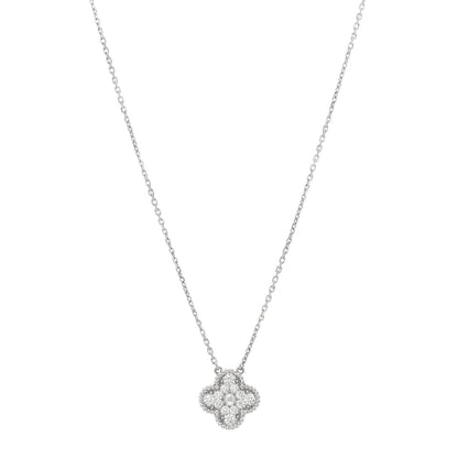 Van Cleef & Arpels 18K White Gold Diamond Vintage Alhambra Pendant Necklace 1 of 6