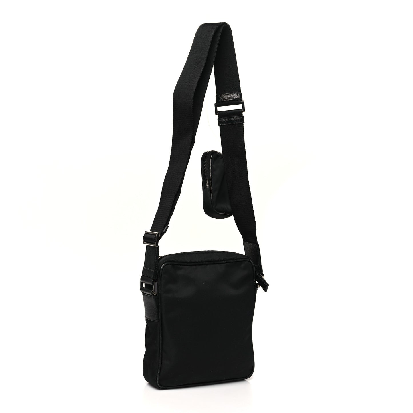 Tessuto Nylon Saffiano Pocket Messenger Shoulder Bag Black