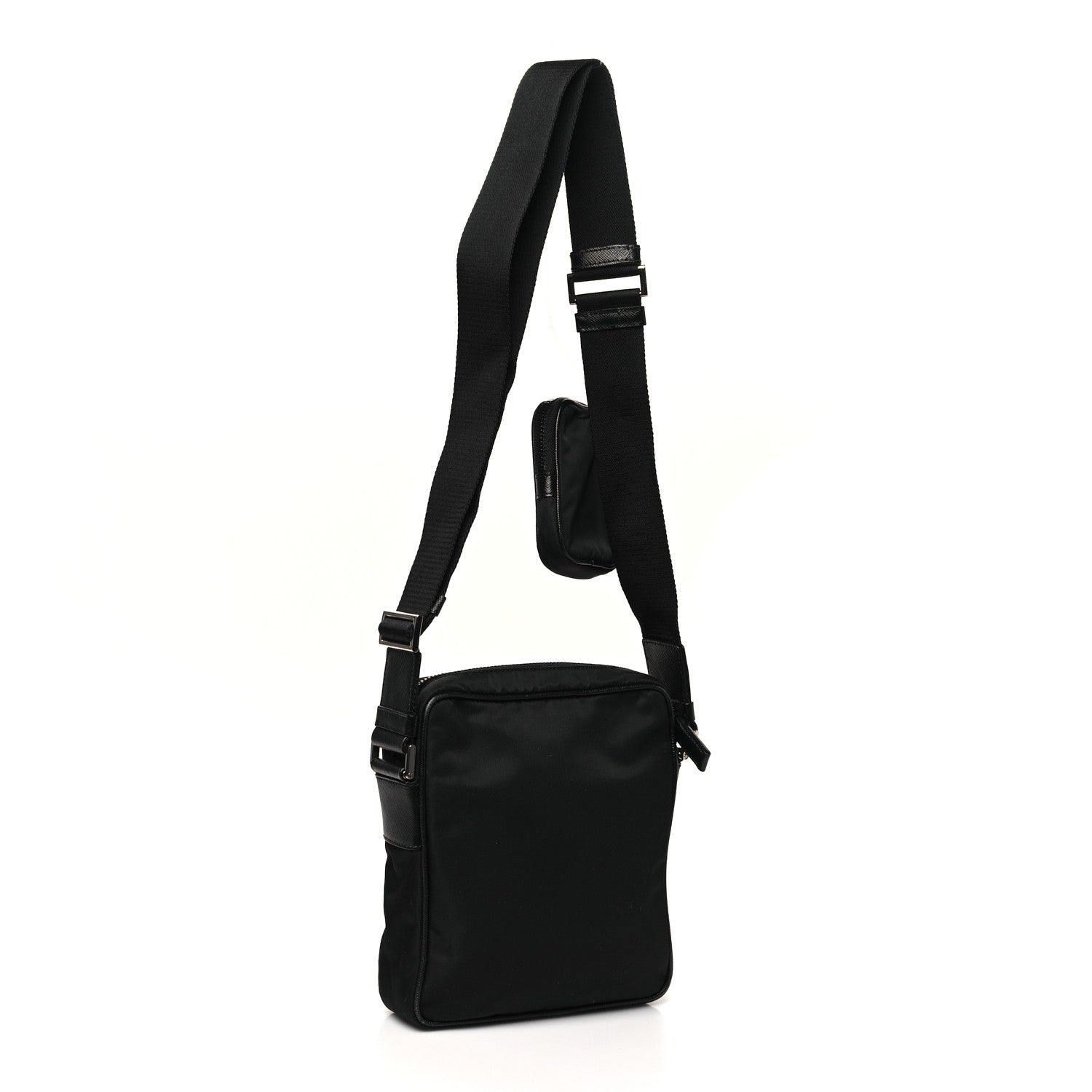 Prada Tessuto Nylon Saffiano Pocket Messenger Shoulder Bag Black 3 of 10