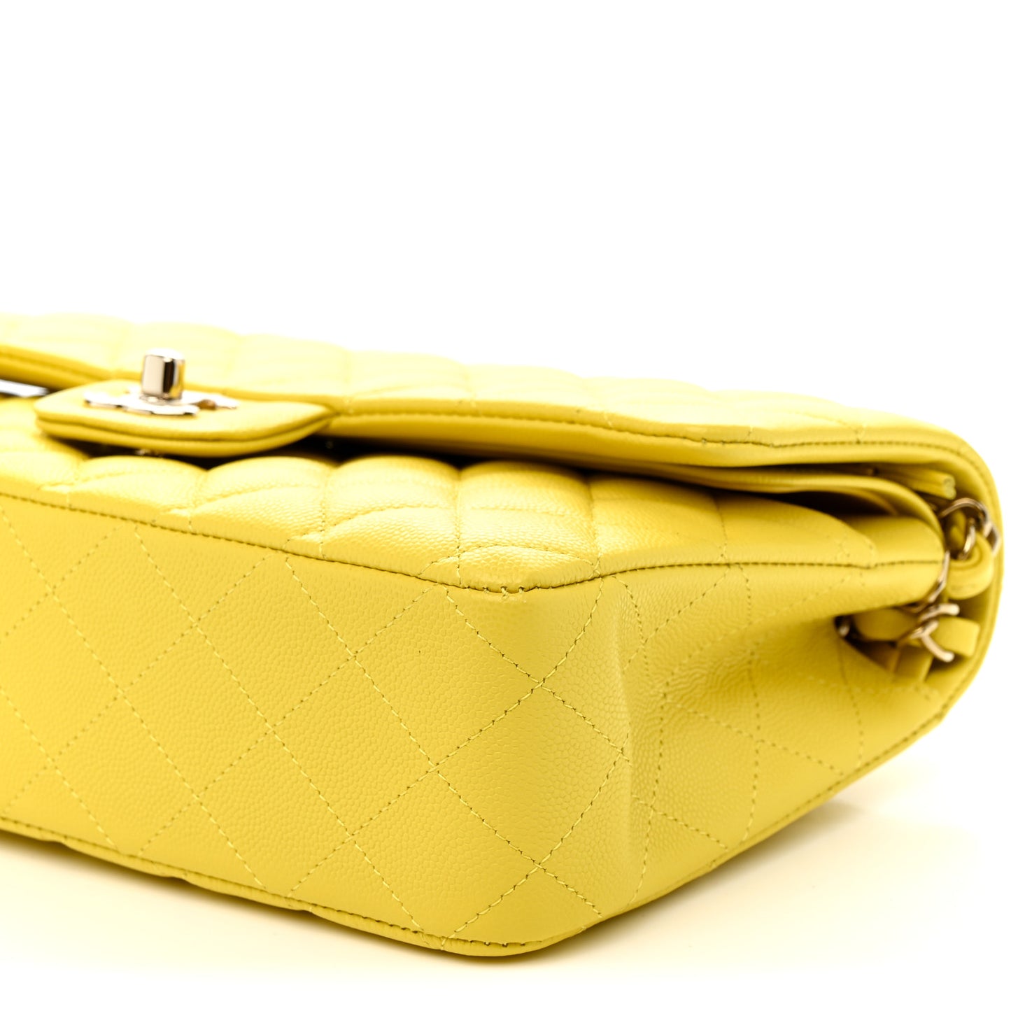 Caviar Quilted Medium Double Flap Yellow