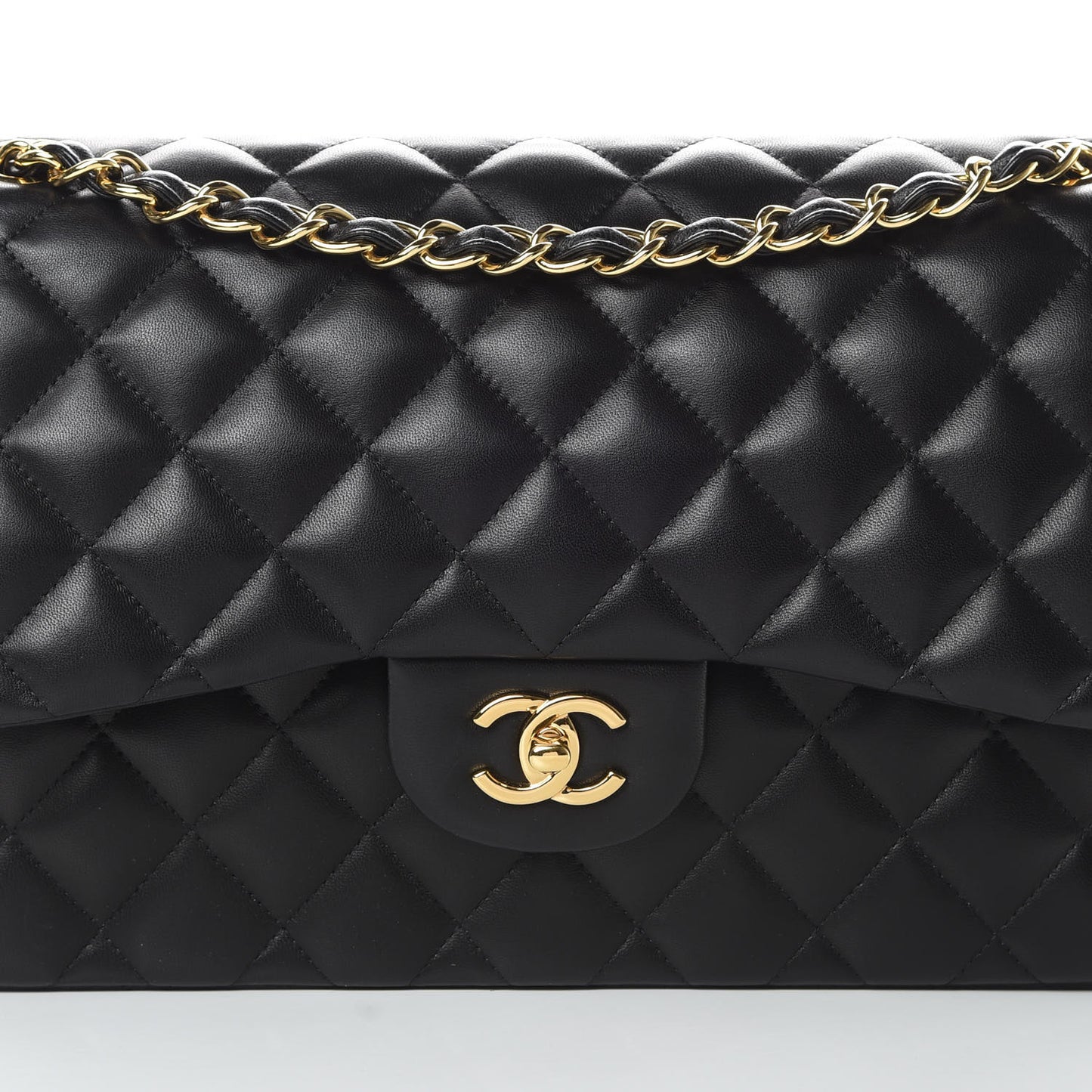Lambskin Quilted Jumbo Double Flap Black
