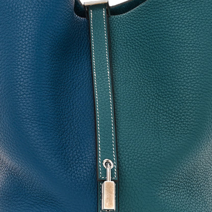 Hermes Taurillon Clemence Casaque Picotin Lock 22 MM Vert Bosphore Deep Bleu 8 of 11