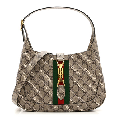 Gucci X BALENCIAGA GG Supreme Monogram Striped Logo Print Web Small Jackie 1961 Hobo Beige Ebony Mystic White 1 of 7