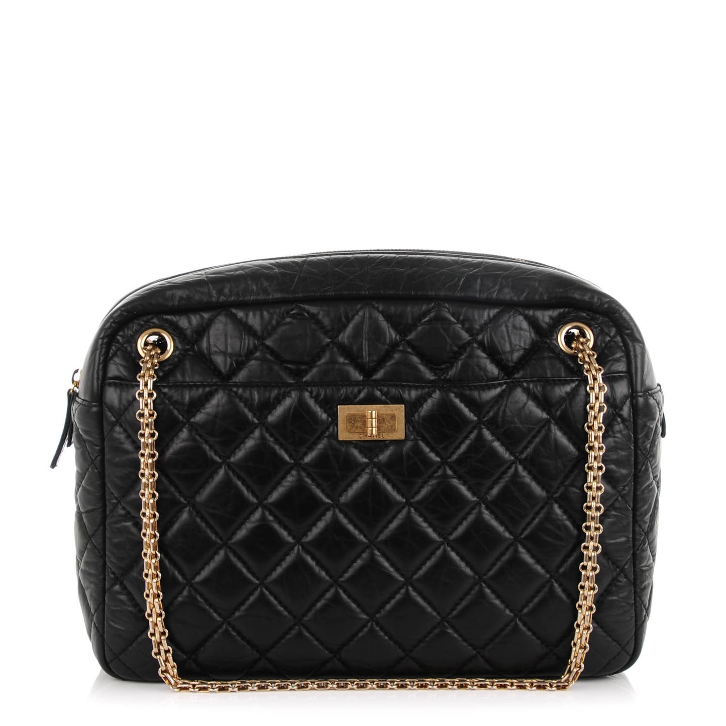Aged Calfskin Quilted Large Reissue Camera Case Black