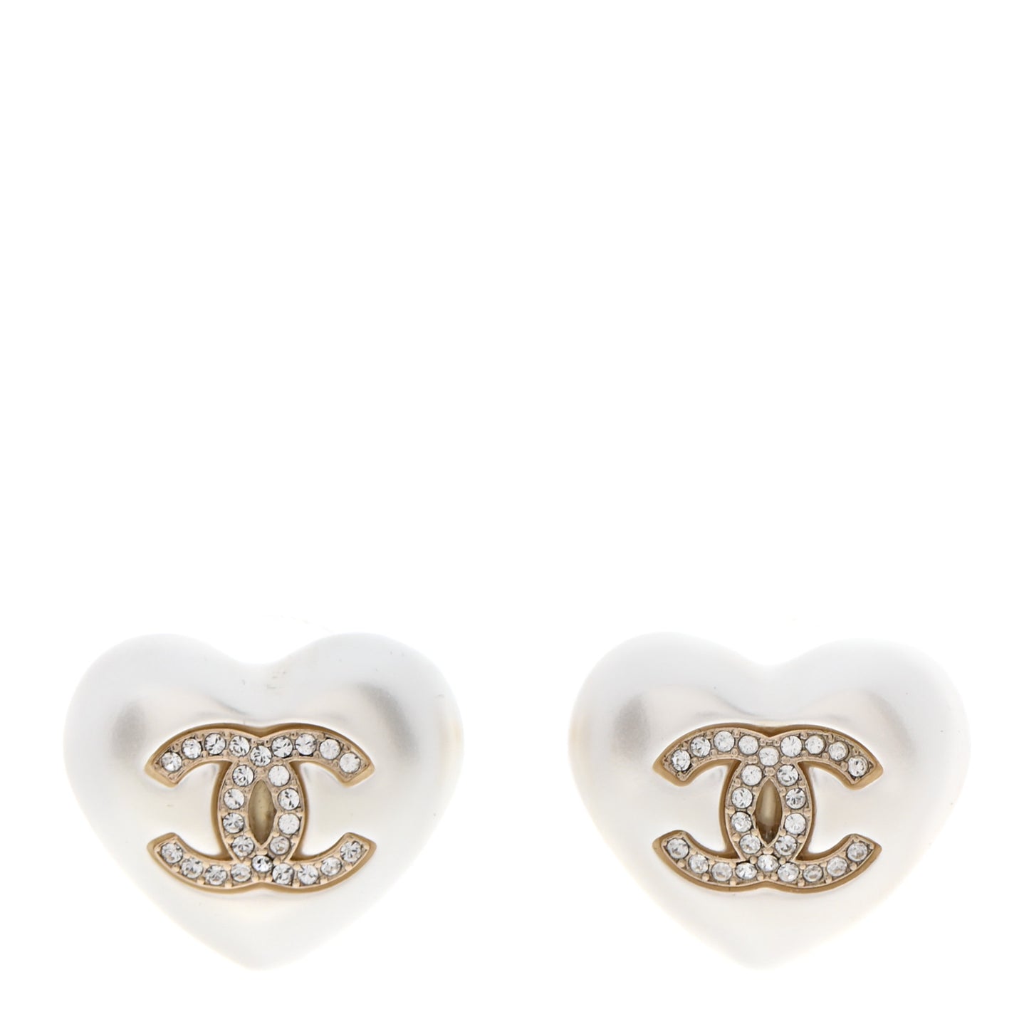 Pearl Crystal CC Heart Earrings Gold