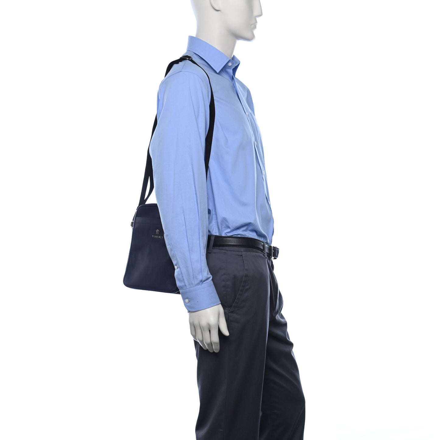 Grained Calfskin Mens Messenger Bag Blue