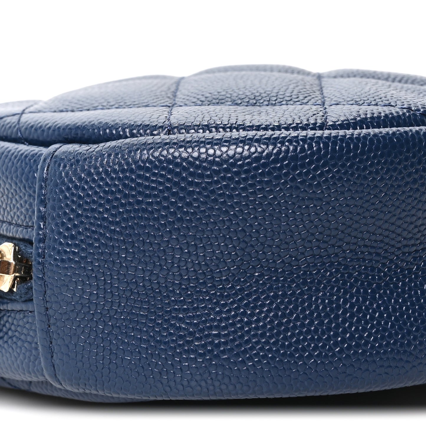 Caviar Quilted Round Clutch With Chain Navy