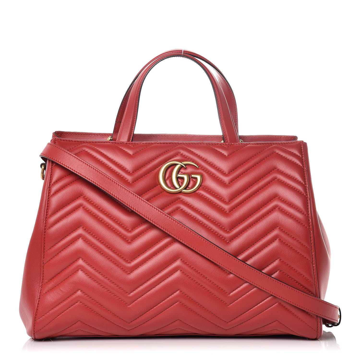Gucci Calfskin Matelasse Medium GG Marmont Tote Hibiscus Red 1 of 13