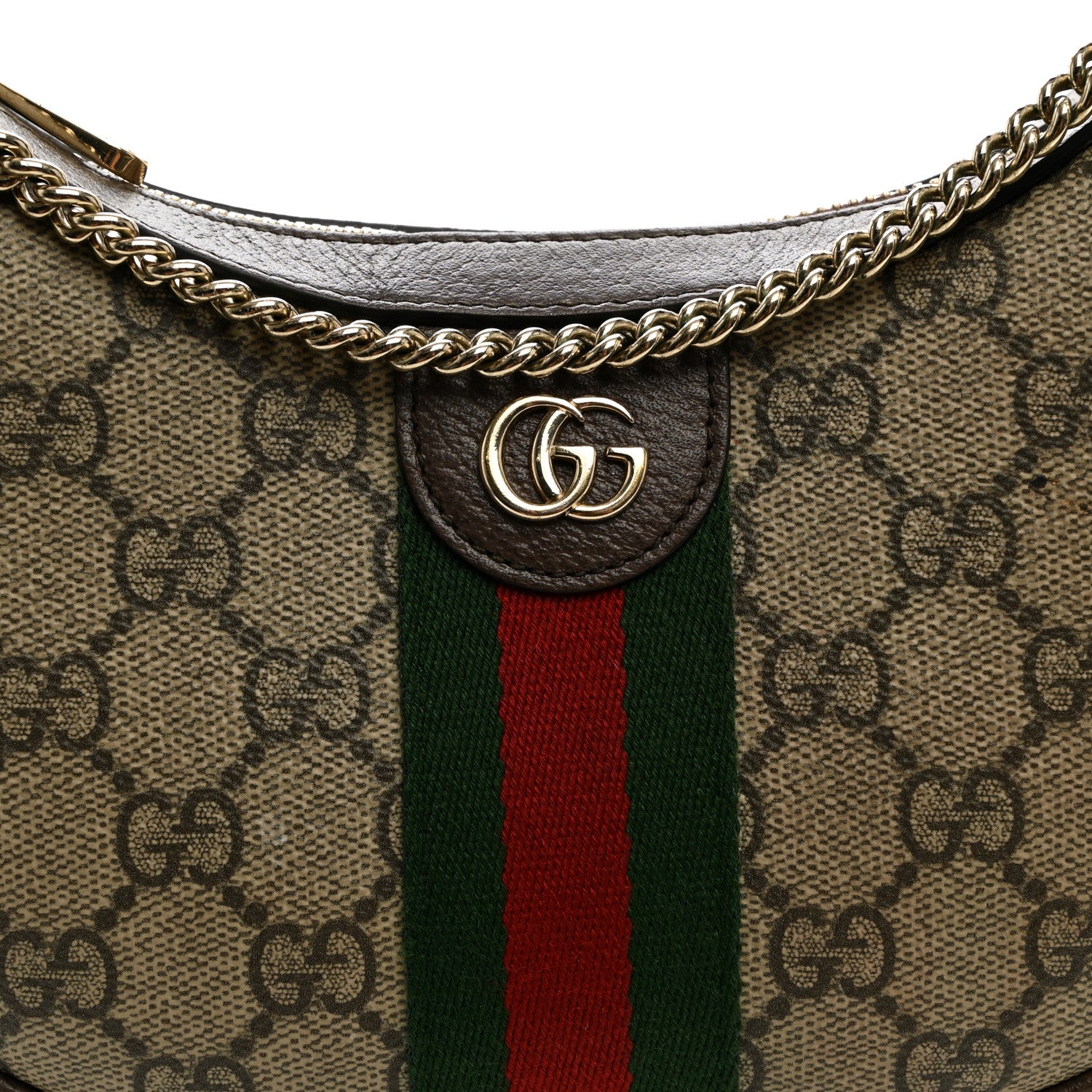 Gucci GG Supreme Monogram Textured Dollar Calfskin Web Small Ophidia Shoulder Bag Beige Ebony New Acero 8 of 14