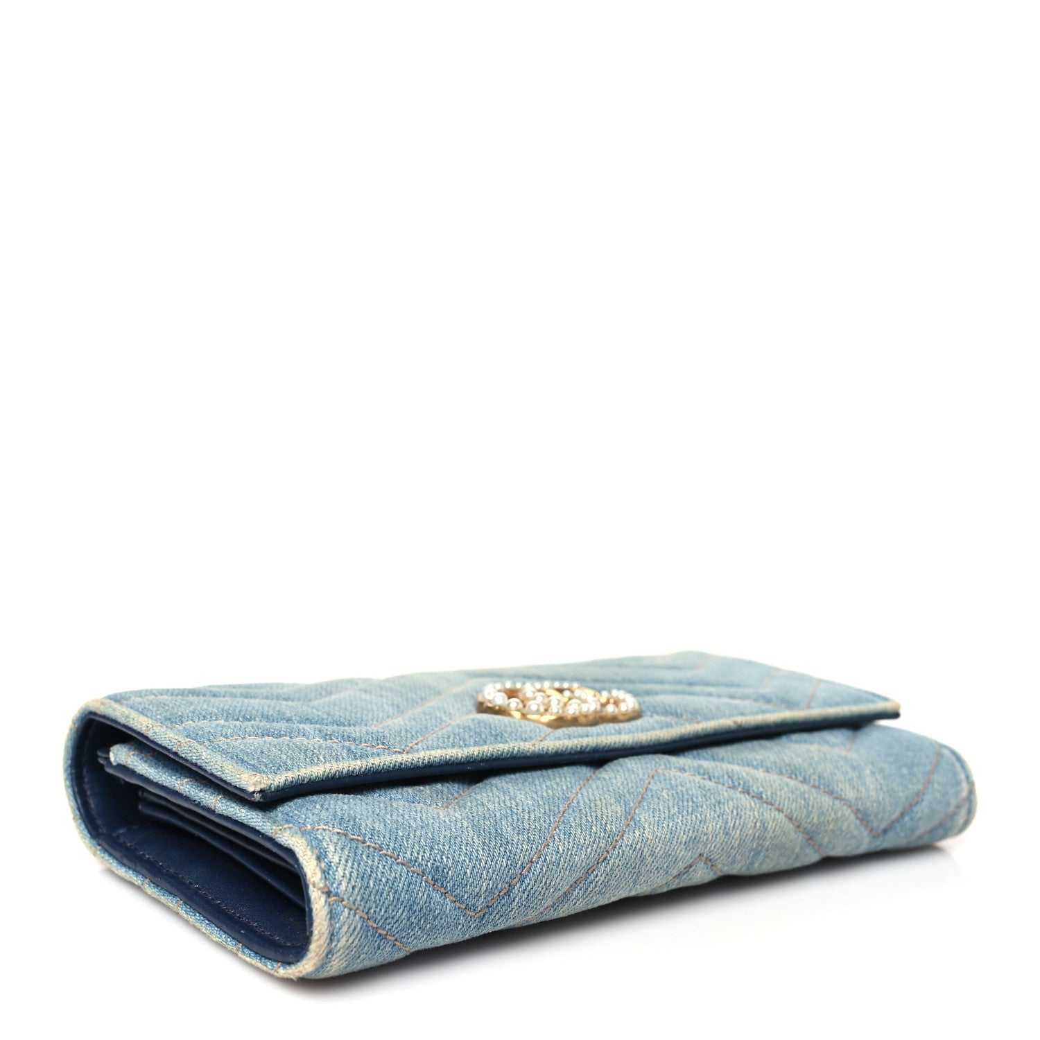 Gucci Denim Matelasse Pearly GG Marmont Continental Wallet Blue 4 of 10