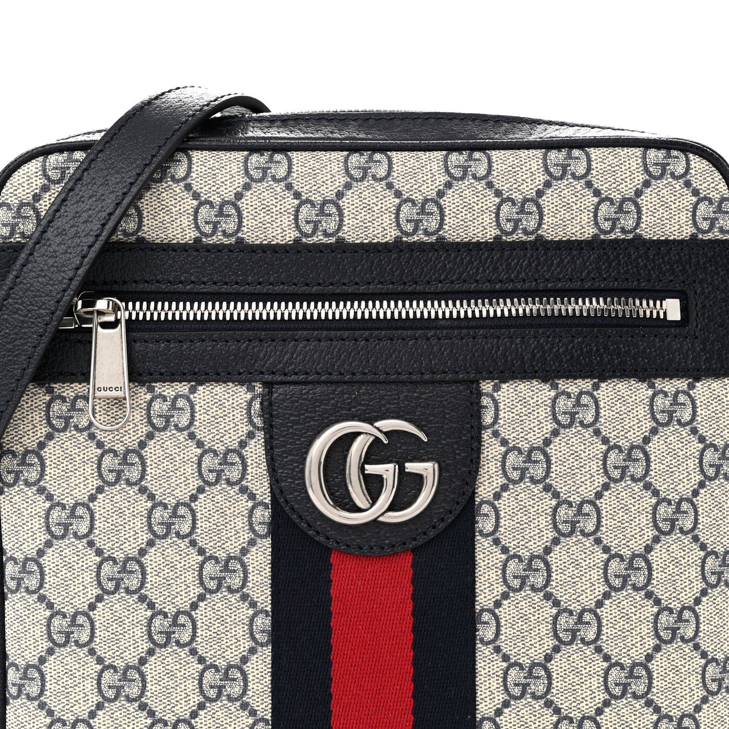 Gucci GG Supreme Monogram Textured Dollar Calfskin Web Small Ophidia Messenger Bag Beige Blue 7 of 12