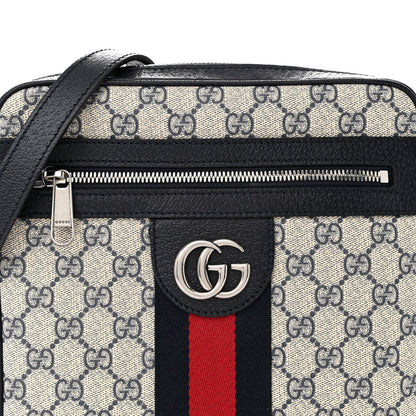 Gucci GG Supreme Monogram Textured Dollar Calfskin Web Small Ophidia Messenger Bag Beige Blue 7 of 12