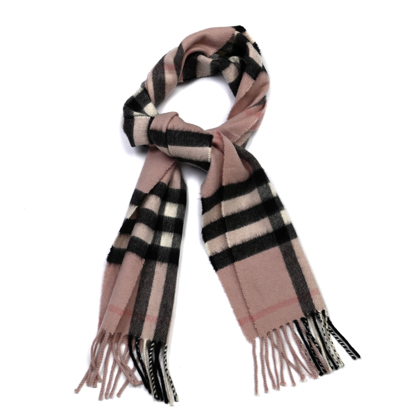 Cashmere Giant Heritage Check Fringe Scarf Ash Rose