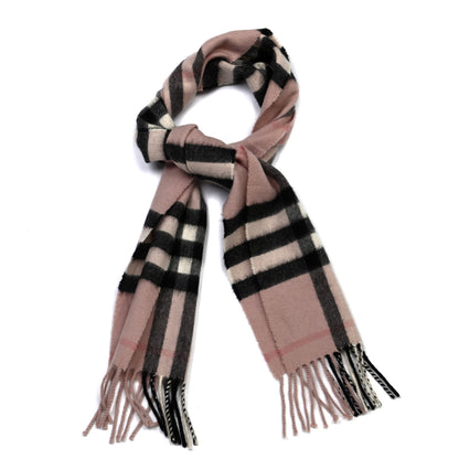Burberry Cashmere Giant Heritage Check Fringe Scarf Ash Rose 1 of 4