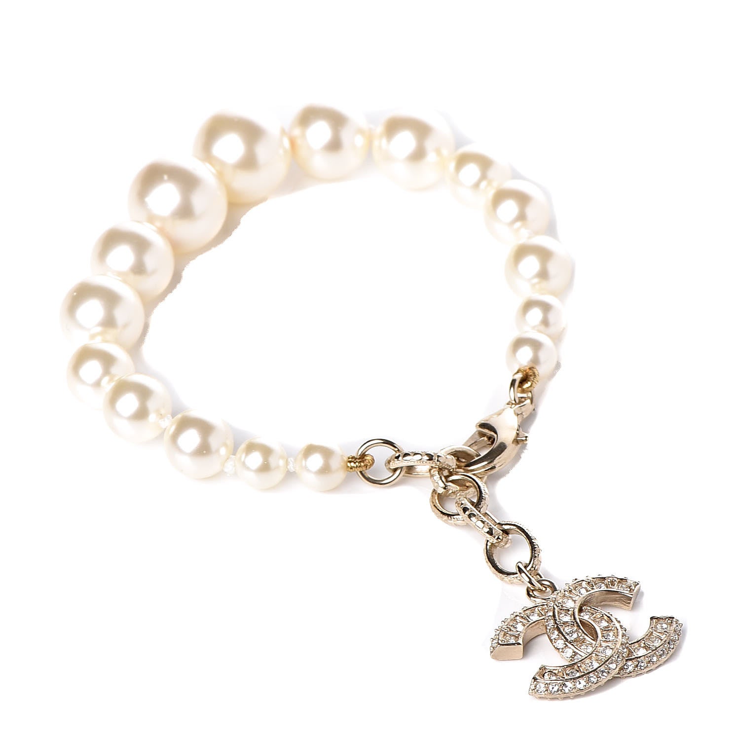 Chanel Pearl Crystal CC Bracelet Gold 1 of 4