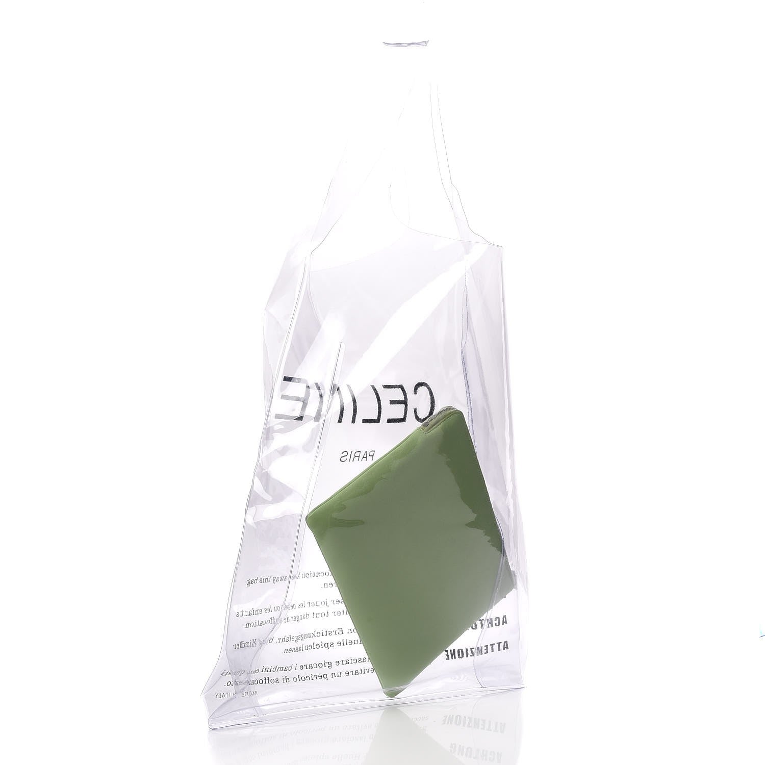 Celine Plastic Bag with Cloudy Lambskin Solo Zip Pouch Clutch Lime 3 of 12