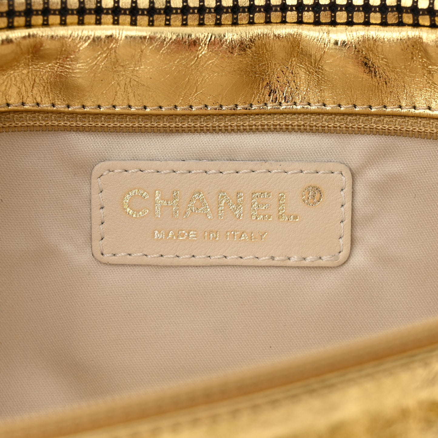 Metallic Lambskin Perforated CC Clutch Gold