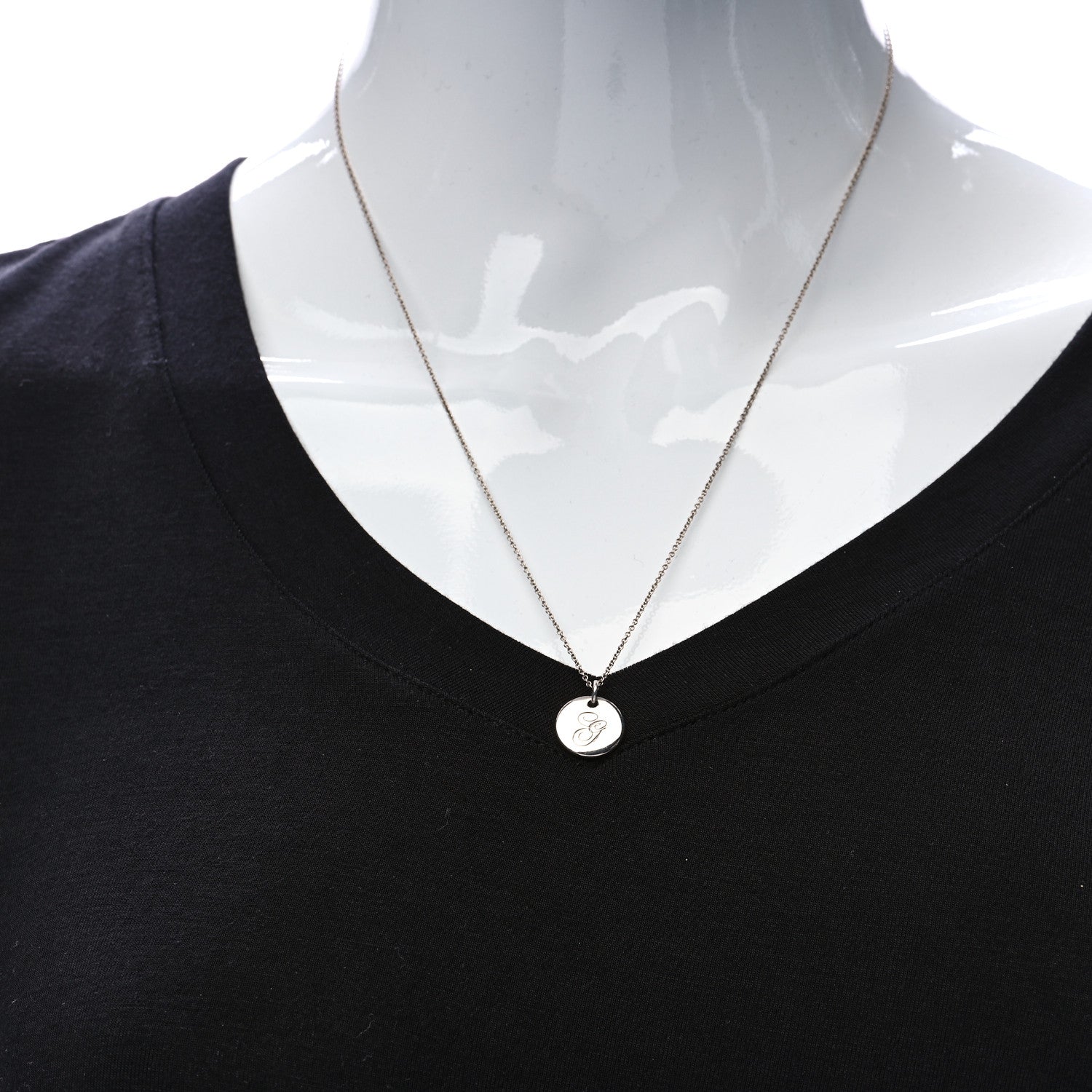 Tiffany Sterling Silver Letter G Round Pendant Necklace 2 of 7