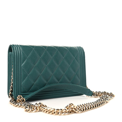 Chanel Caviar Quilted Boy Wallet On Chain WOC Green 3 of 10