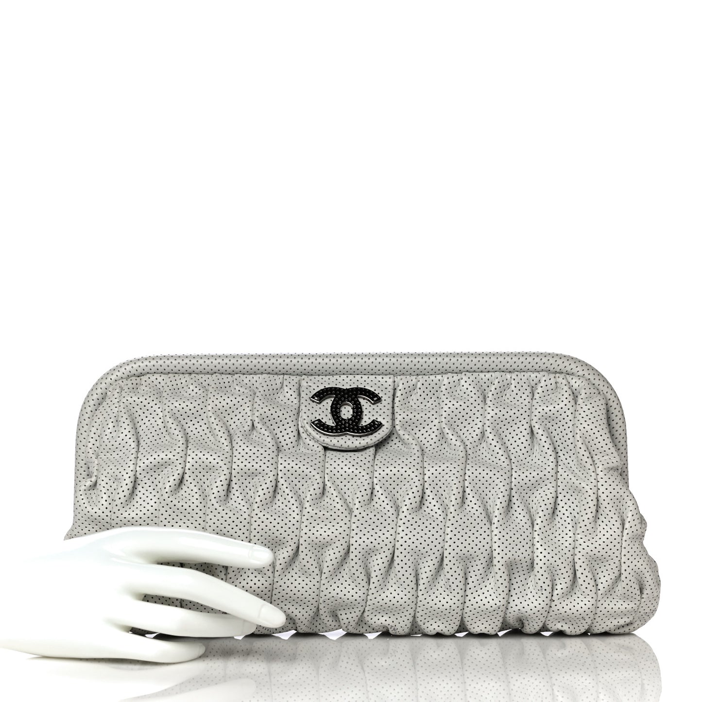 Lambskin Perforated Clutch White