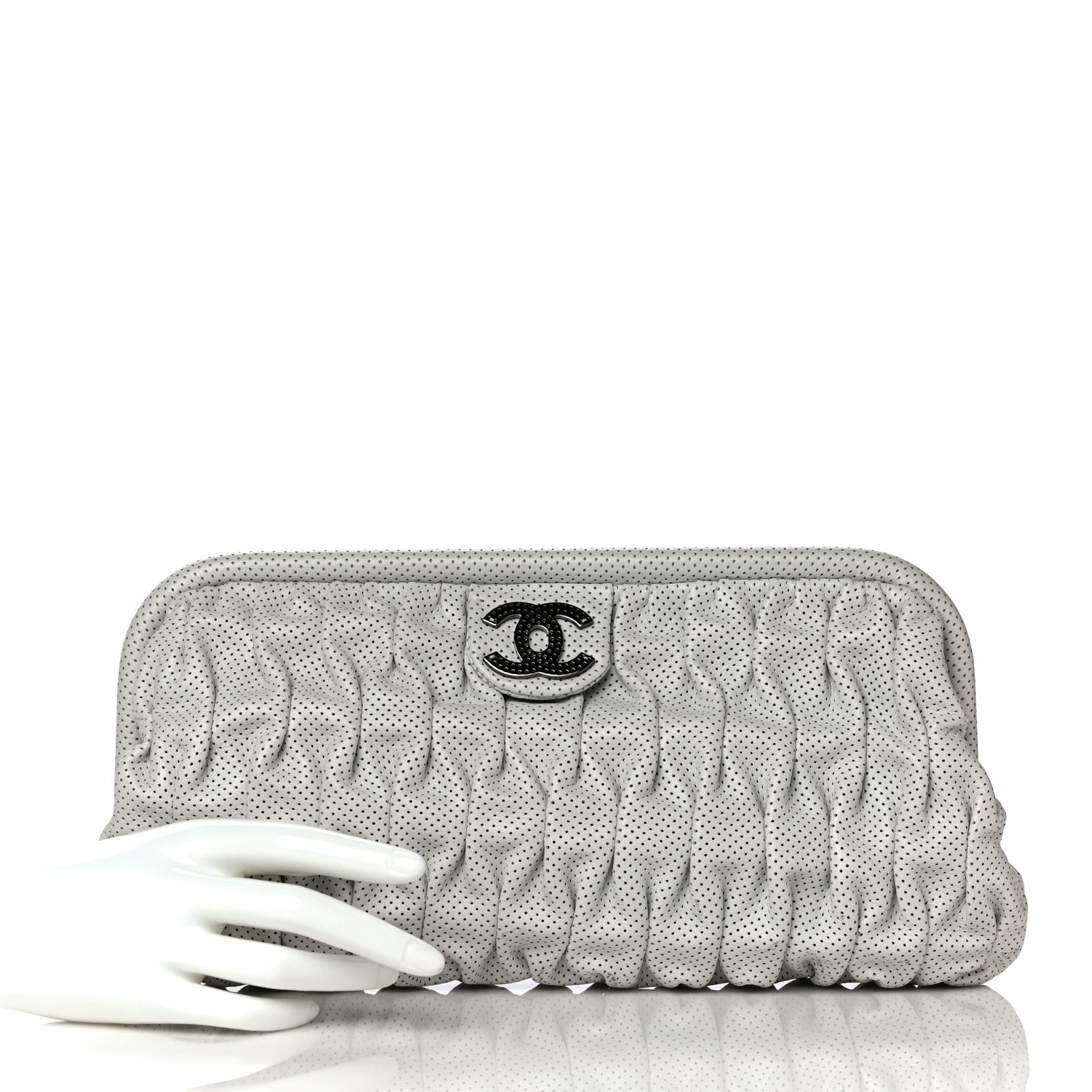 Chanel Lambskin Perforated Clutch White 2 of 10