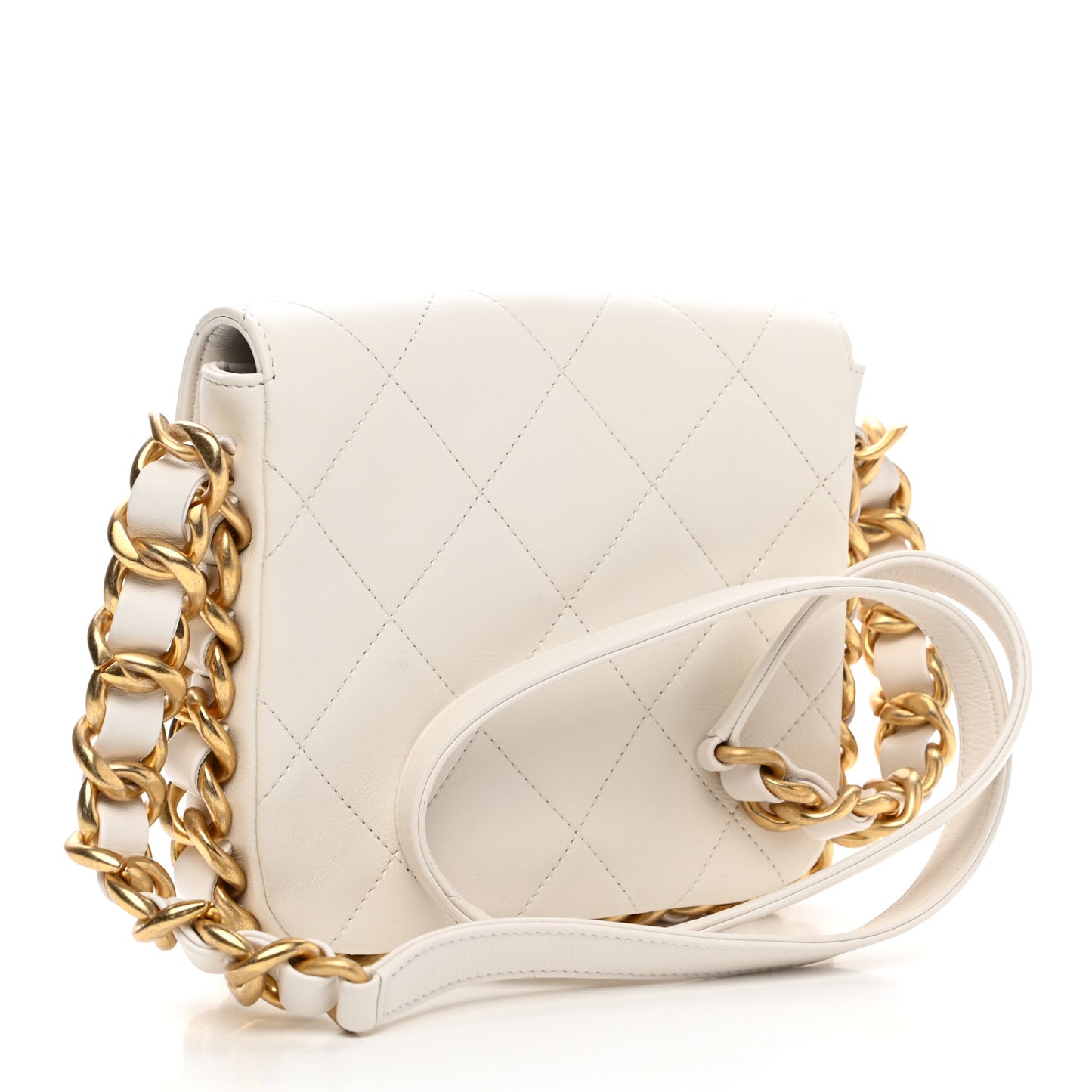 Calfskin Quilted Small Framing Chain Flap Bag White
