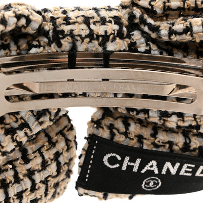 Chanel Tweed Bow Hair Clip Black Ecru White 3 of 4