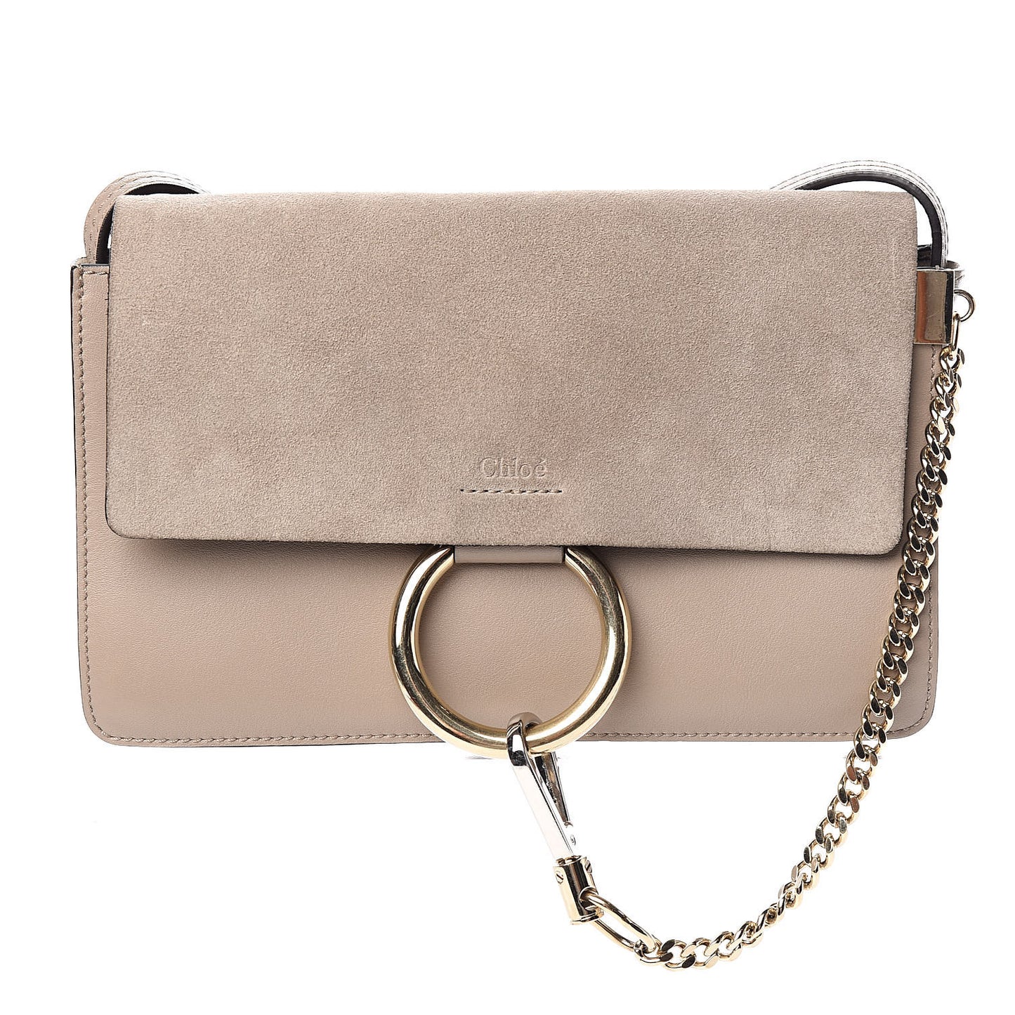 Suede Calfskin Small Faye Shoulder Bag Motty Grey