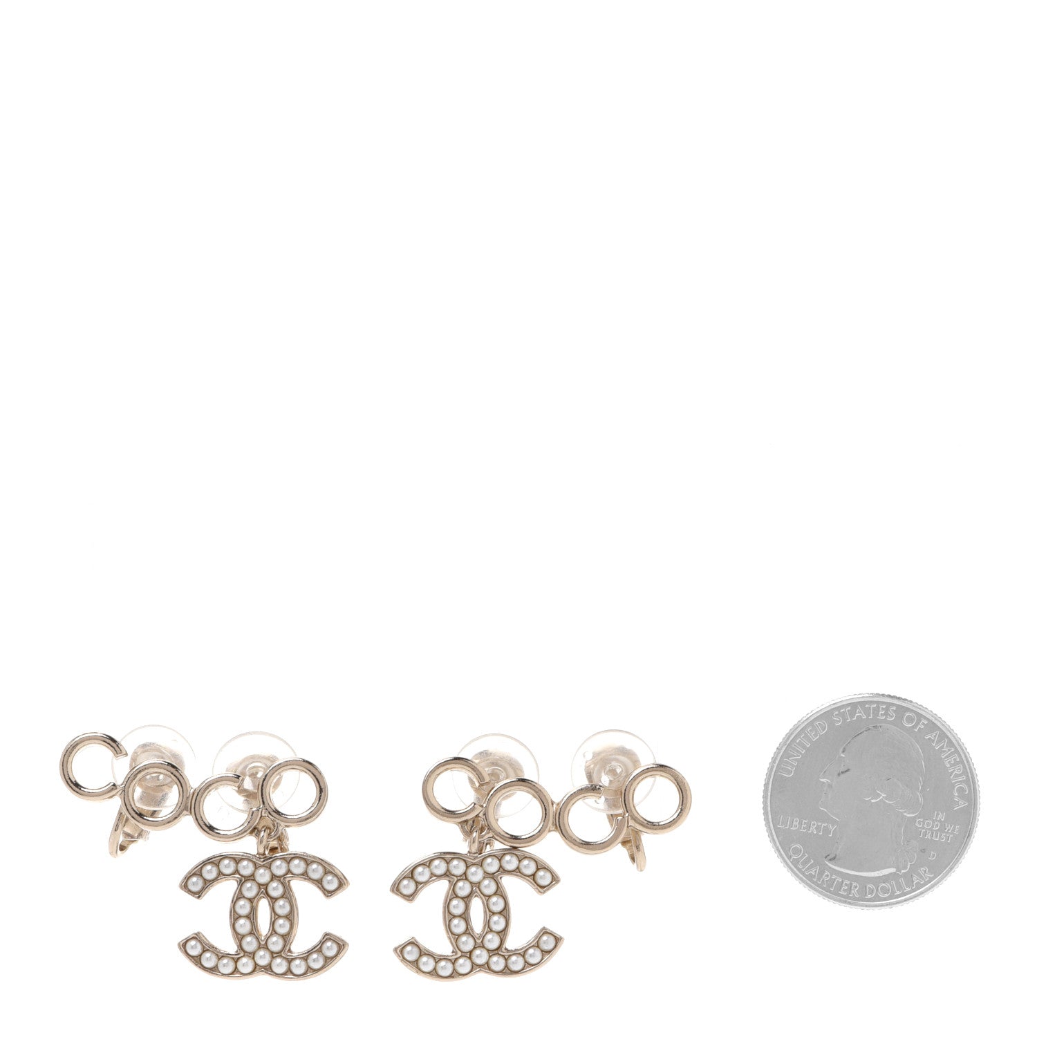 Chanel Metal Pearl CC Coco Climber Clip On Earrings Gold 2 of 5