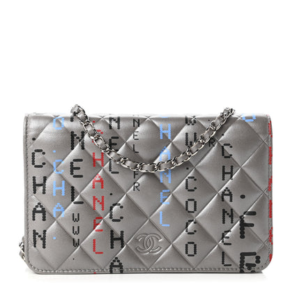 Chanel Metallic Lambskin Quilted Data Center Wallet On Chain WOC Silver 1 of 13
