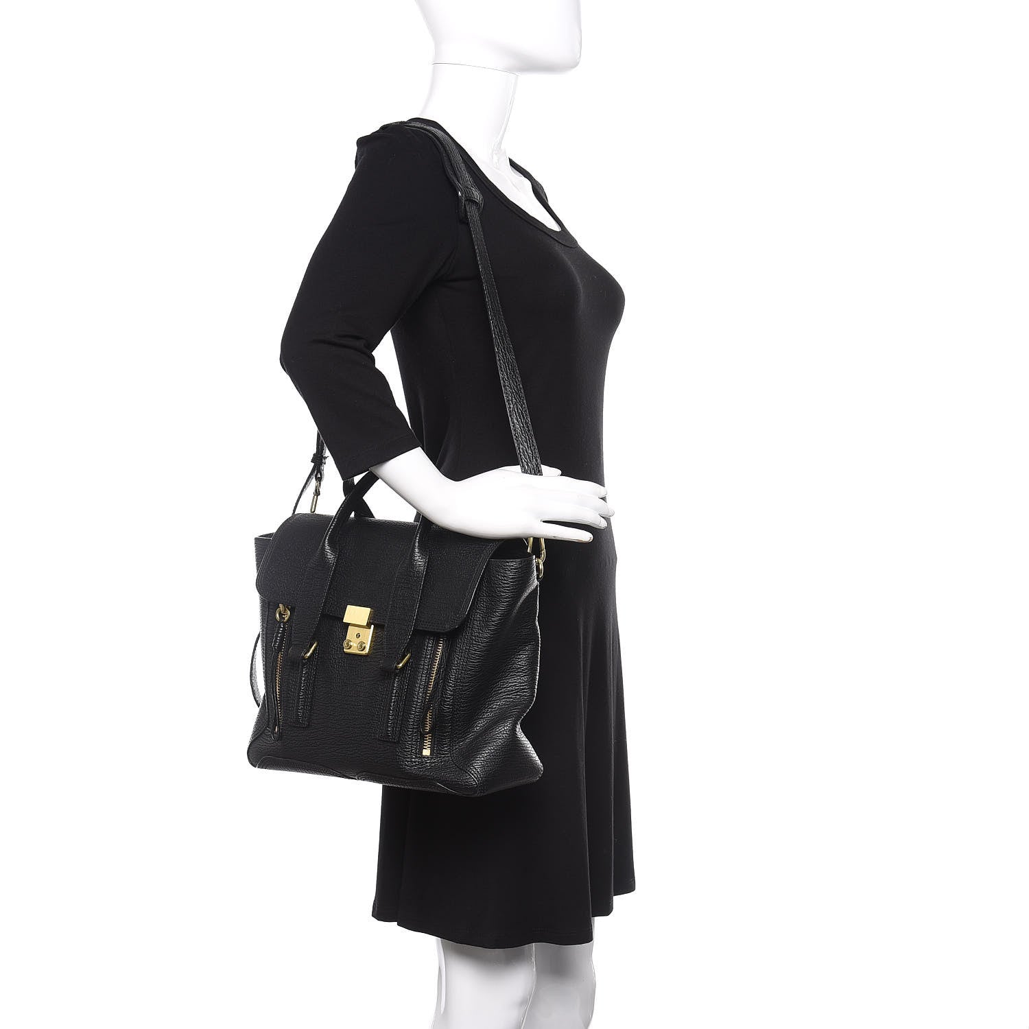 3.1 Phillip Lim 3.1 Textured Calfskin Medium Pashli Satchel Black 2 of 10