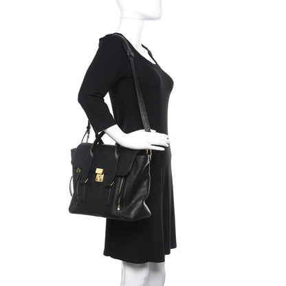3.1 Phillip Lim 3.1 Textured Calfskin Medium Pashli Satchel Black 2 of 10