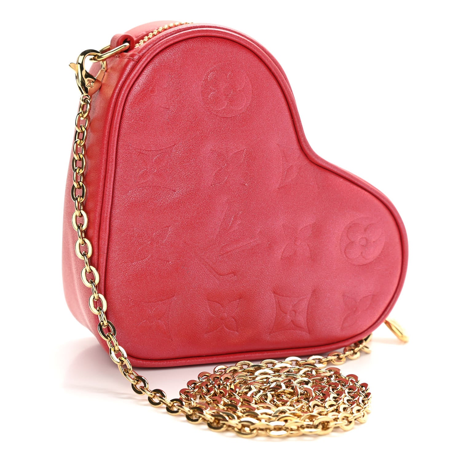 Louis Vuitton Lambskin Embossed Monogram Fall In Love Sac Coeur Heart Chain Bag Lipstick Red 3 of 9