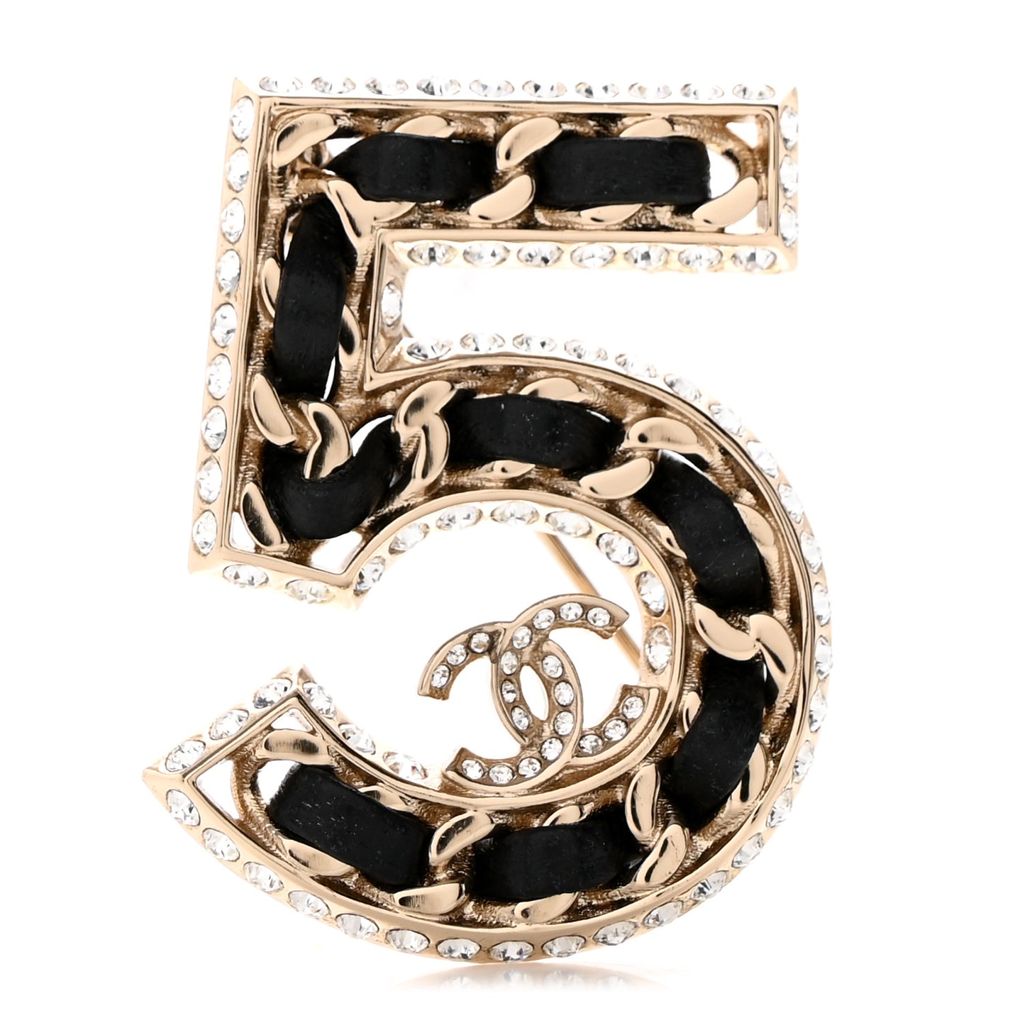 Lambskin Crystal 5 CC Brooch Gold