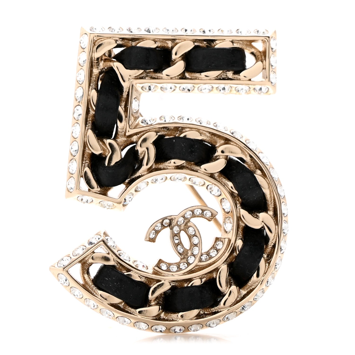 Chanel Lambskin Crystal 5 CC Brooch Gold 1 of 4