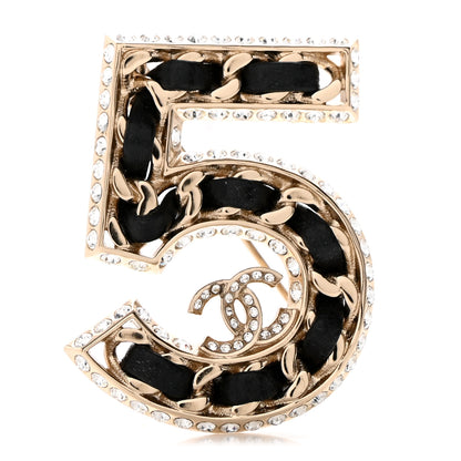 Chanel Lambskin Crystal 5 CC Brooch Gold 1 of 4
