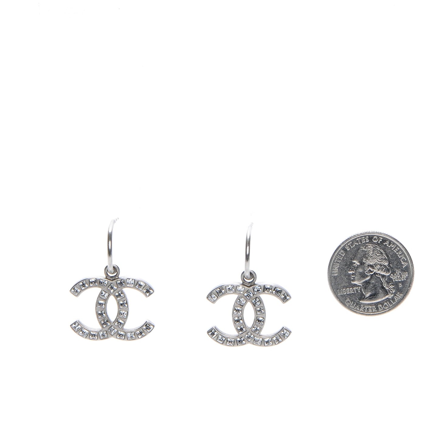 Baguette Crystal CC Dangle Earrings Silver