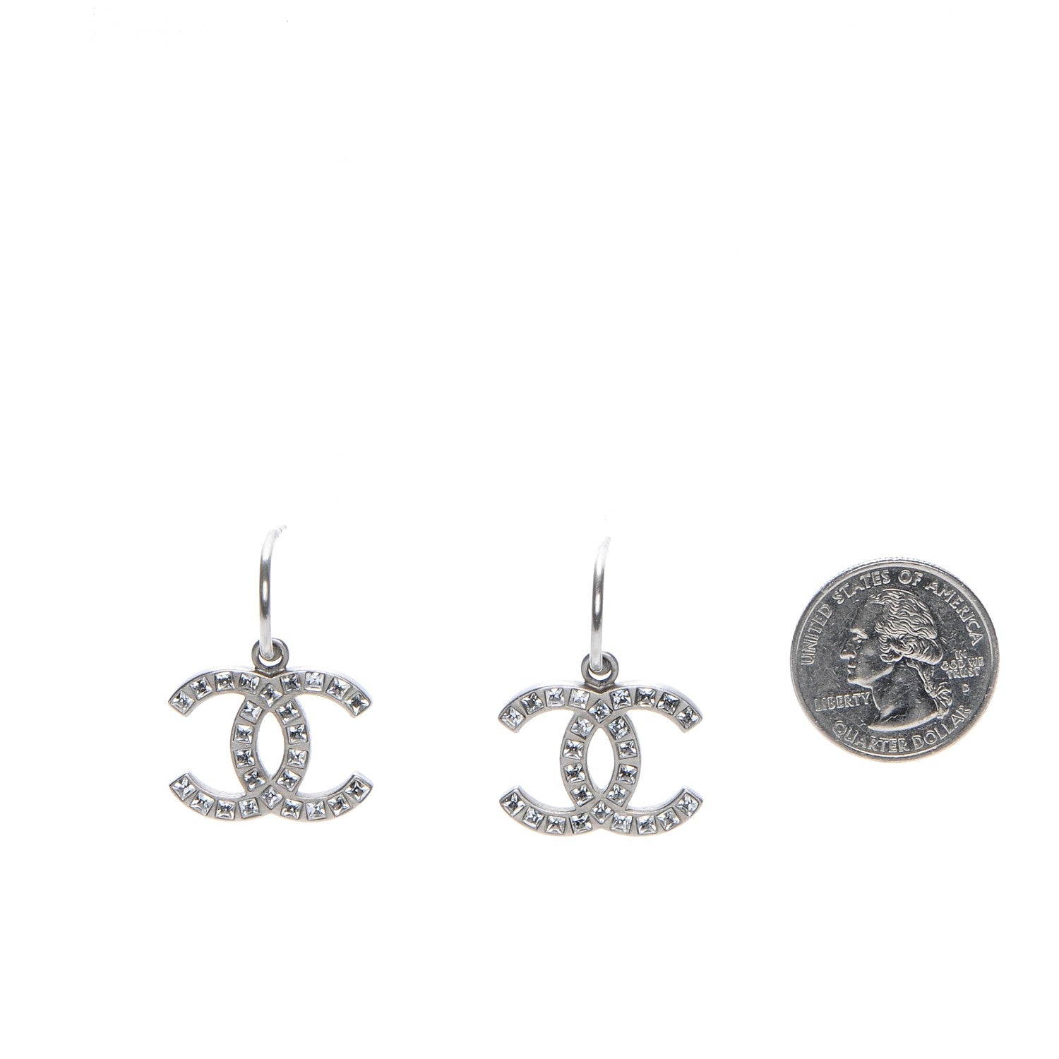Chanel Baguette Crystal CC Dangle Earrings Silver 2 of 6