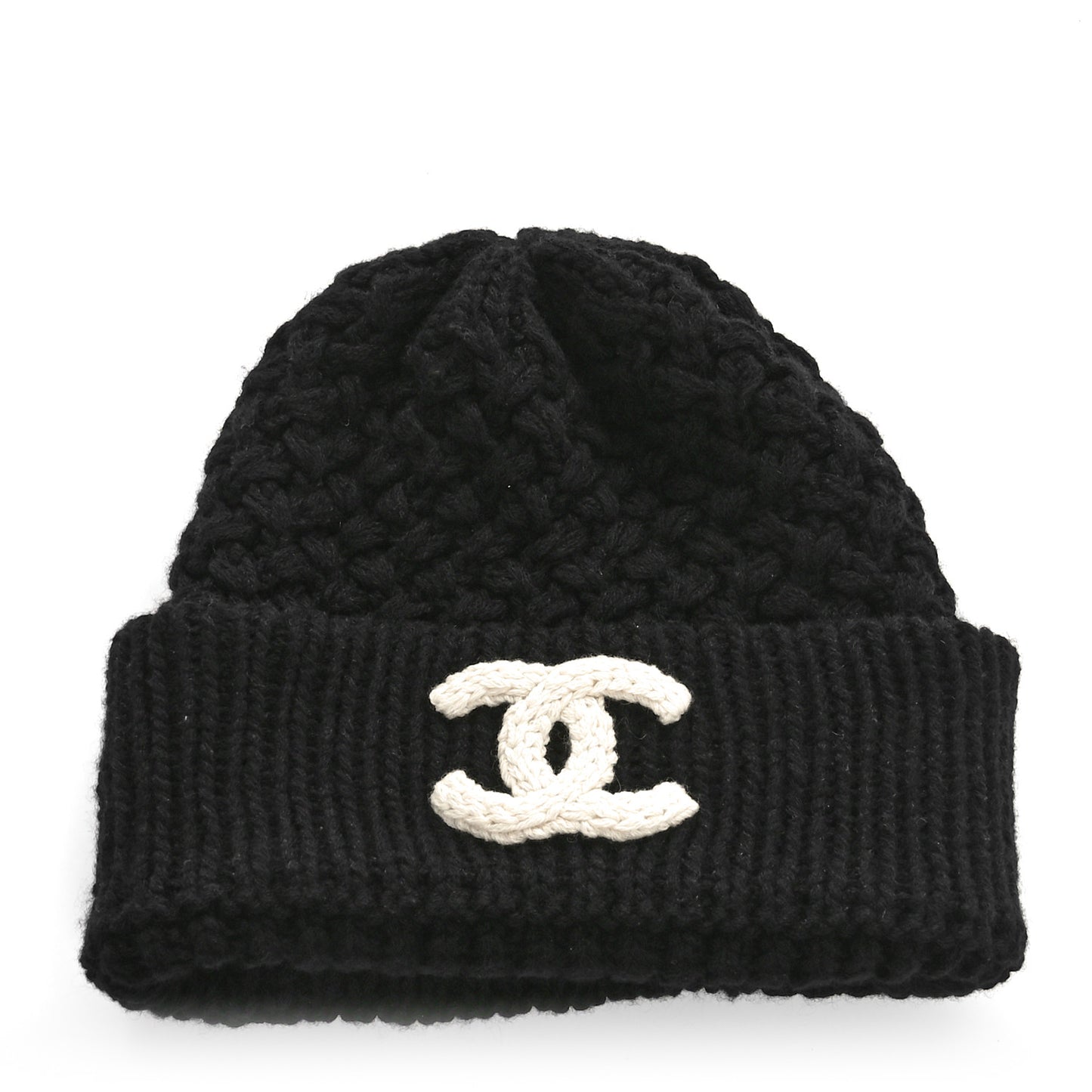Wool Cashmere CC Beanie Hat Black White