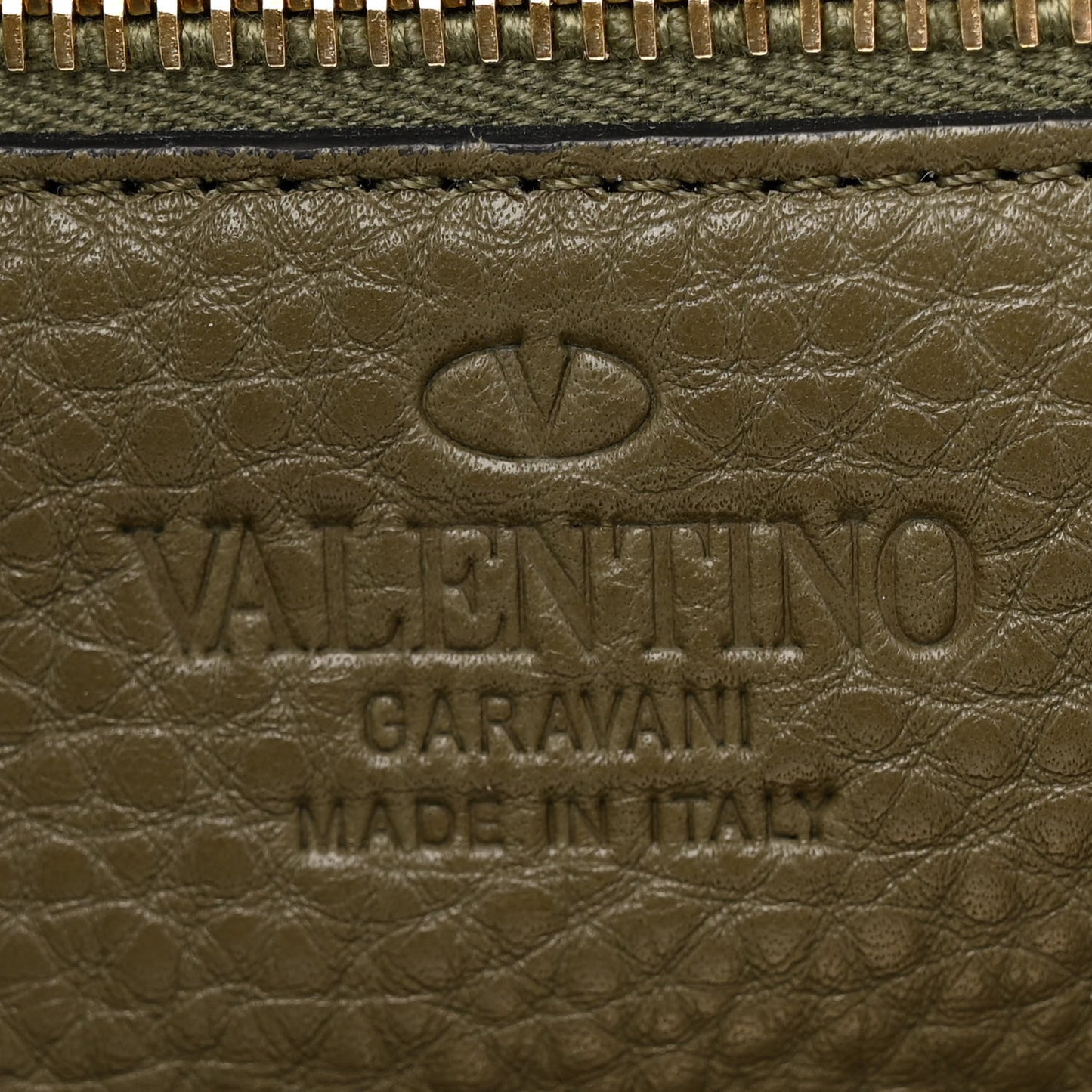 VALENTINO GARAVANI Pebbled Calfskin Small Rockstud Tote Army Green